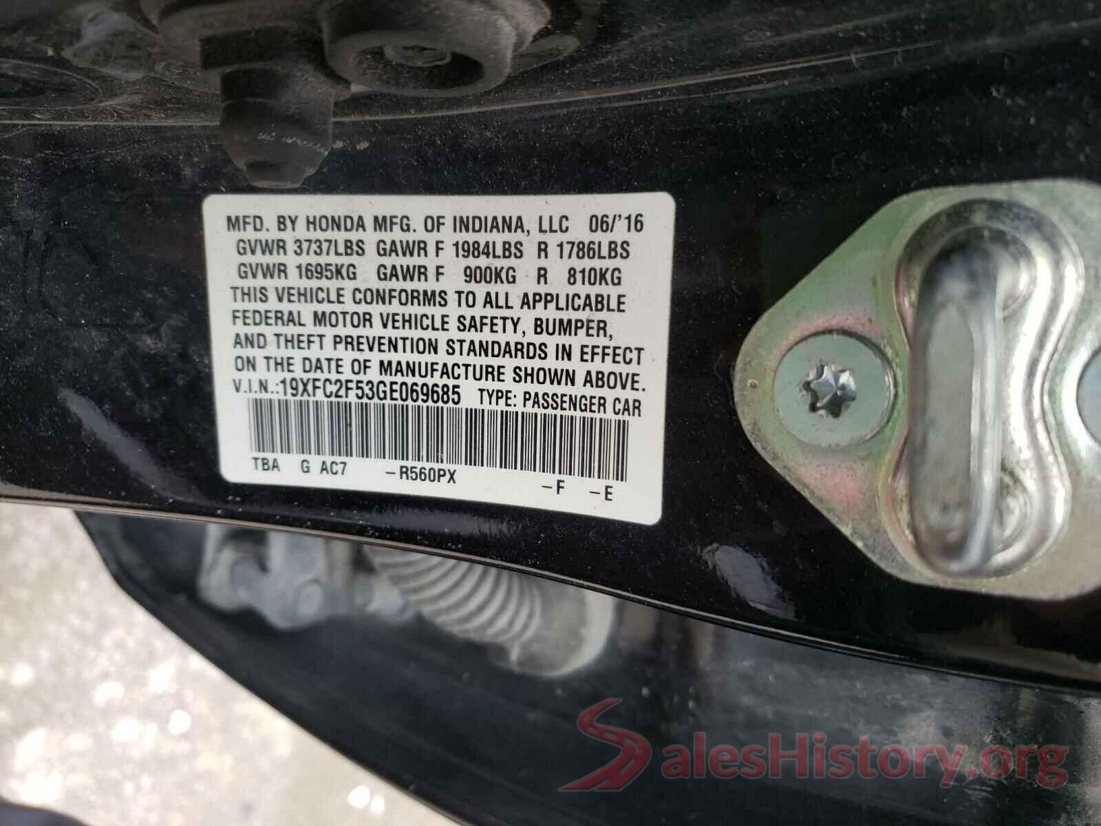 19XFC2F53GE069685 2016 HONDA CIVIC