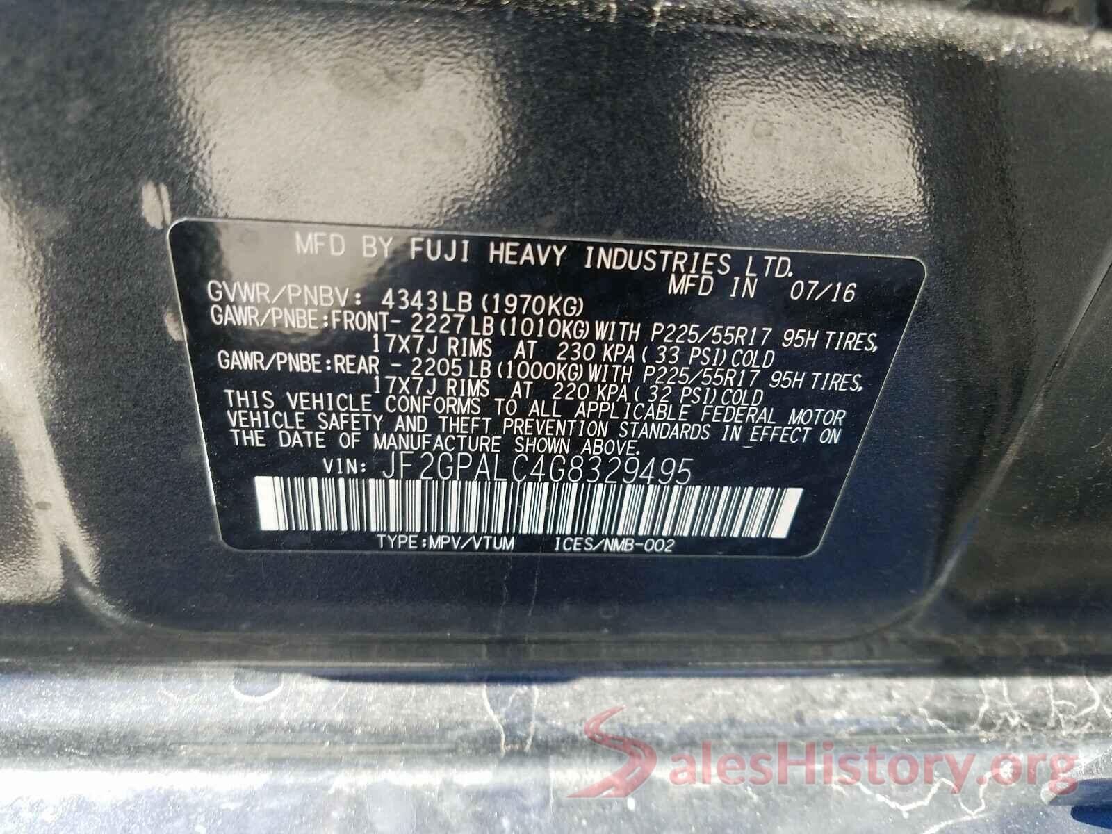 JF2GPALC4G8329495 2016 SUBARU CROSSTREK