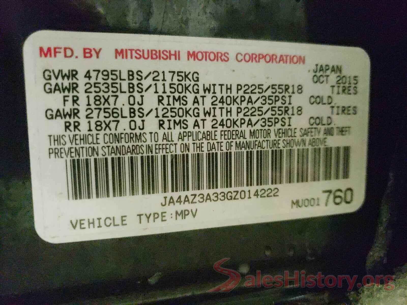 JA4AZ3A33GZ014222 2016 MITSUBISHI OUTLANDER