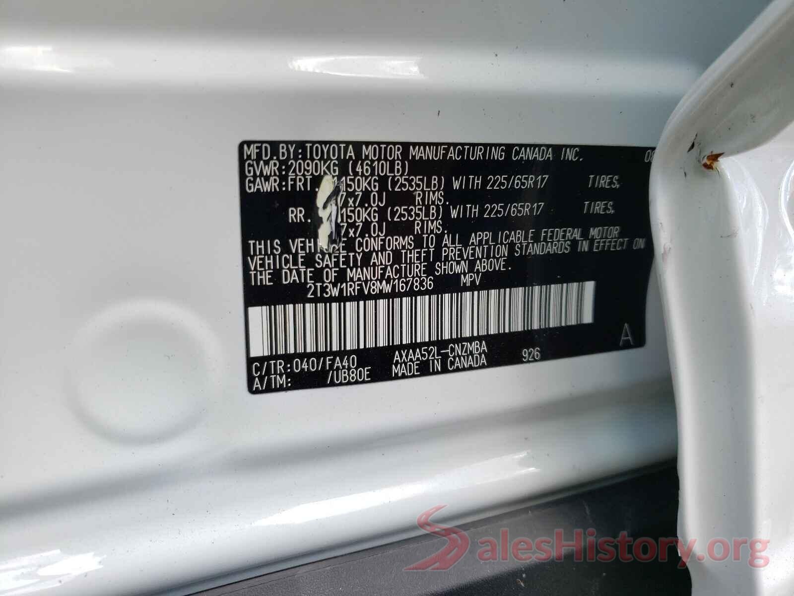 2T3W1RFV8MW167836 2021 TOYOTA RAV4