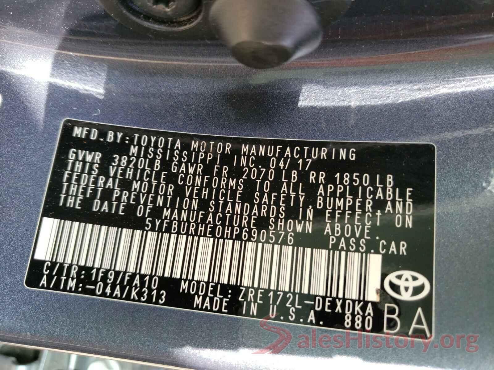 5YFBURHE0HP690576 2017 TOYOTA COROLLA