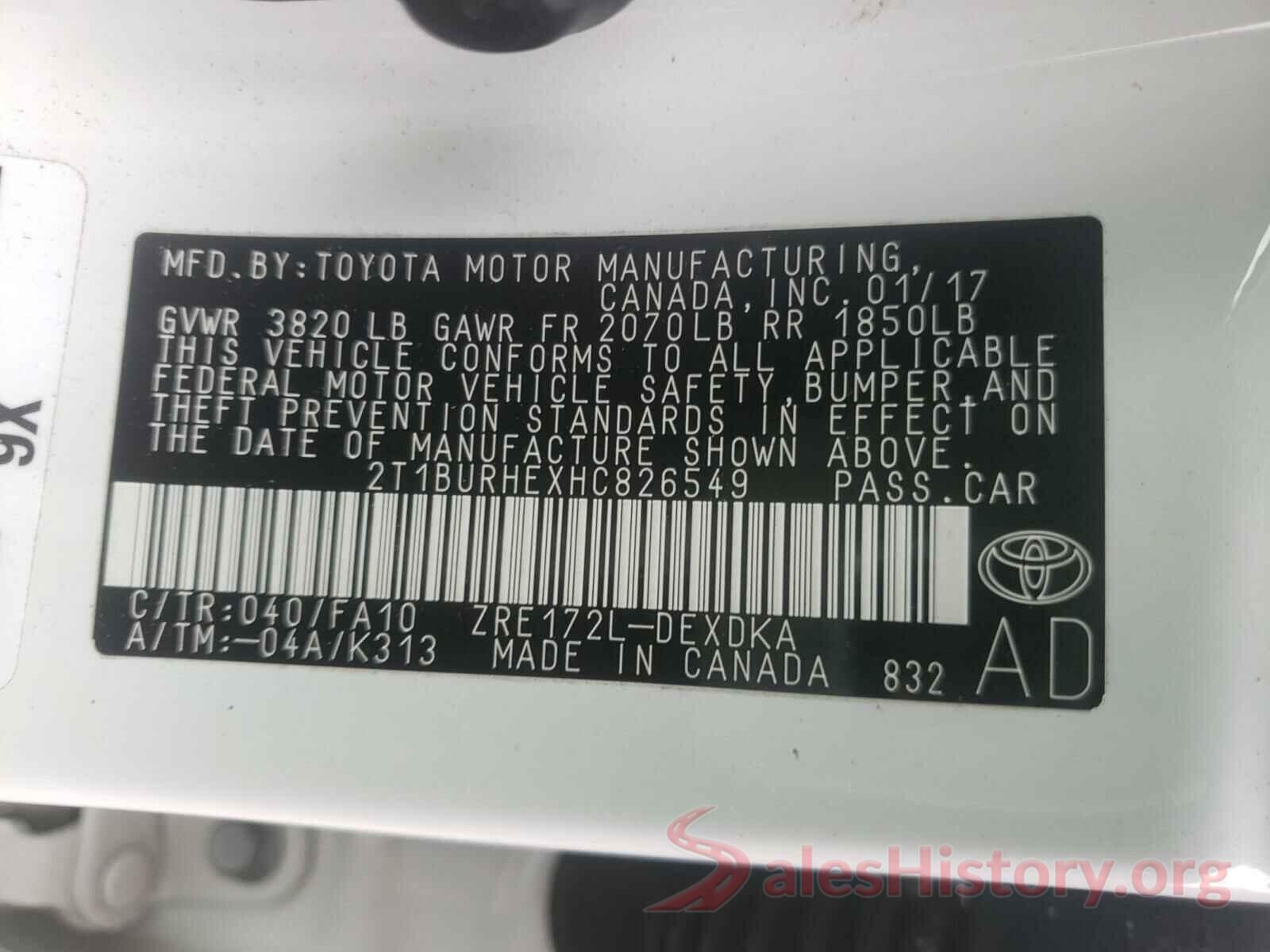 2T1BURHEXHC826549 2017 TOYOTA COROLLA