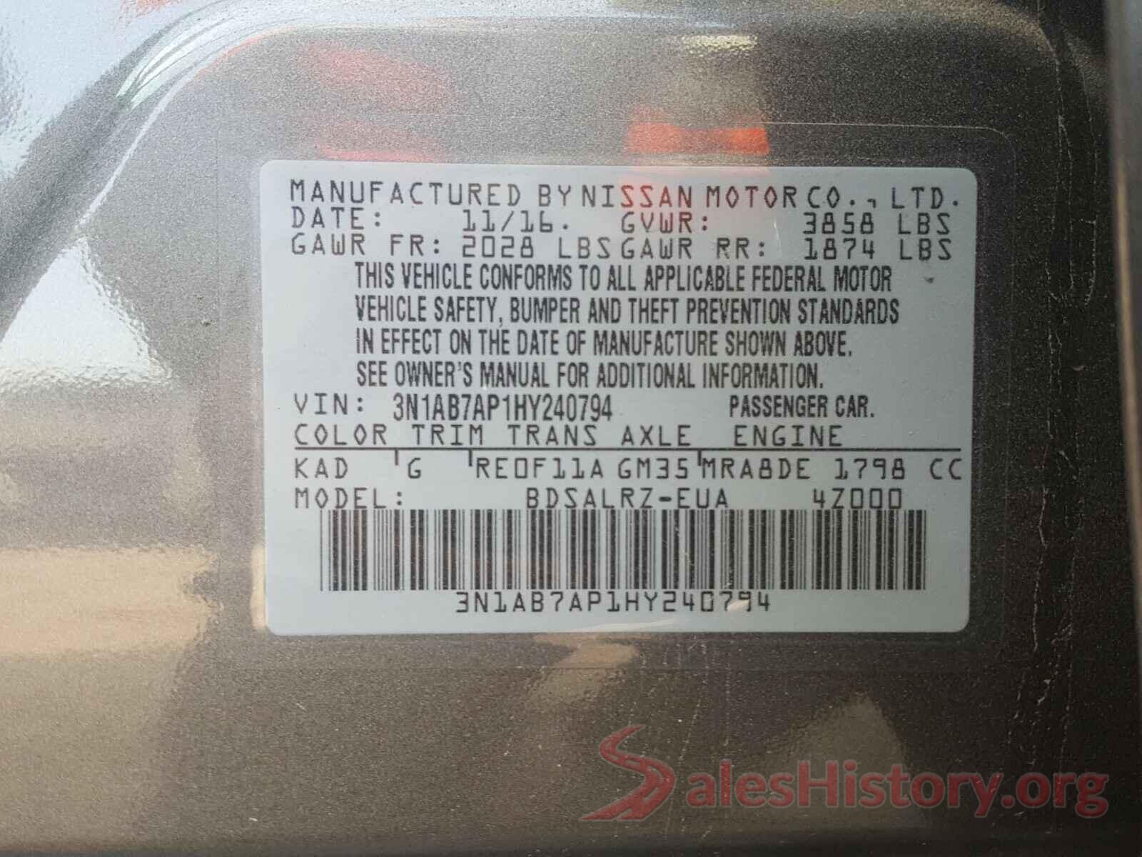 3N1AB7AP1HY240794 2017 NISSAN SENTRA