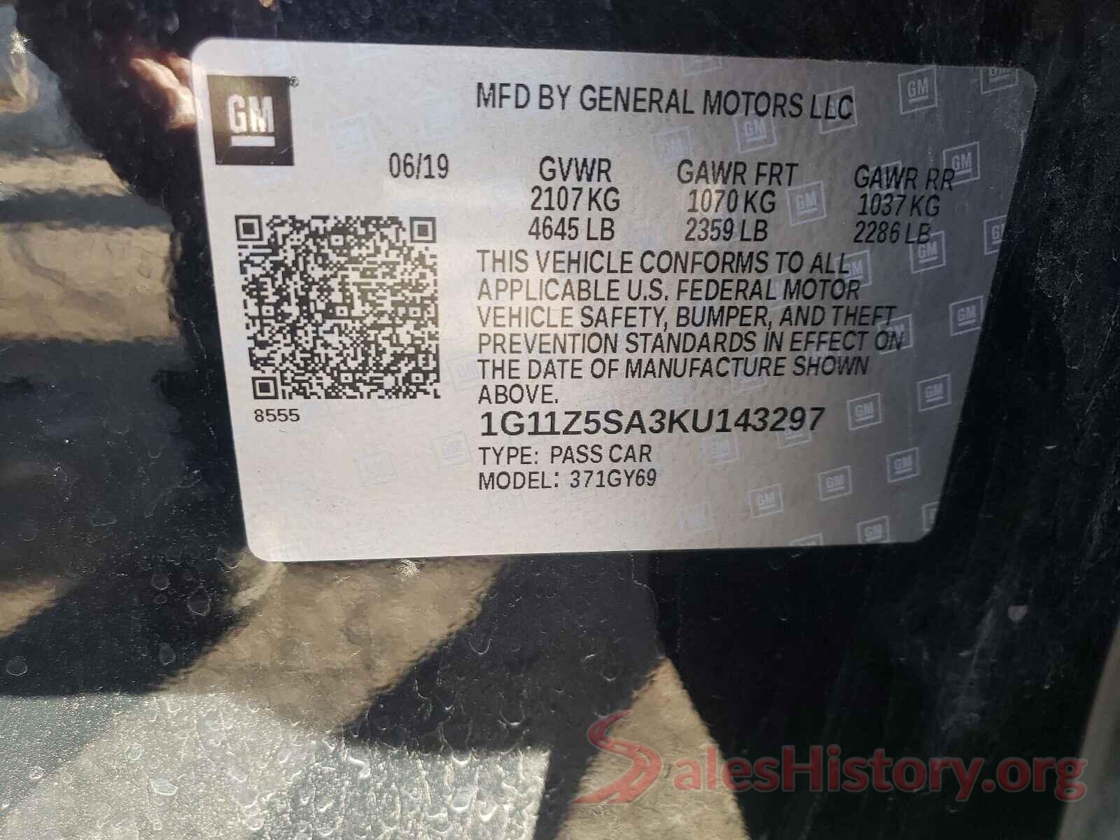 1G11Z5SA3KU143297 2019 CHEVROLET IMPALA