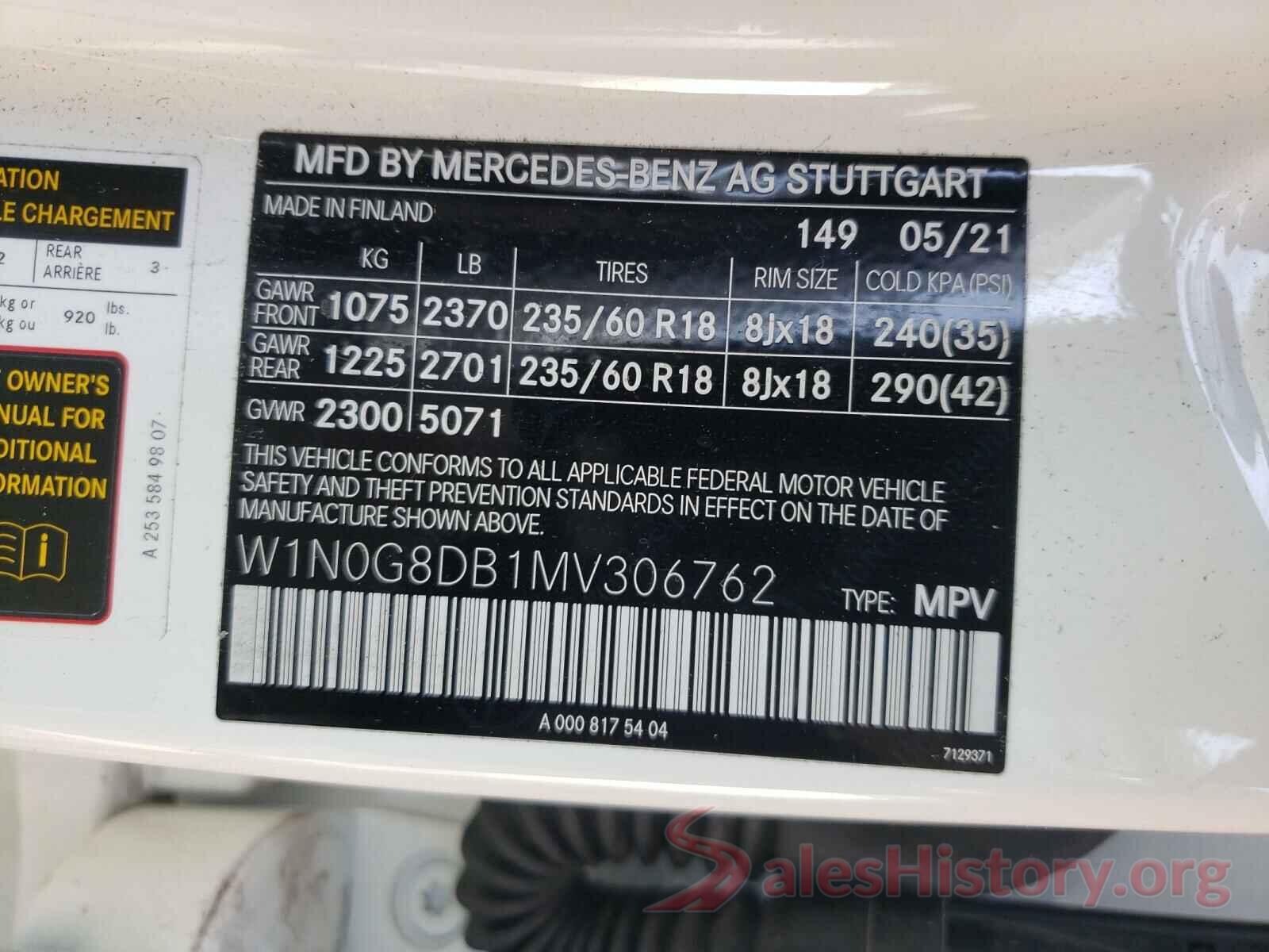 W1N0G8DB1MV306762 2021 MERCEDES-BENZ GLC-CLASS