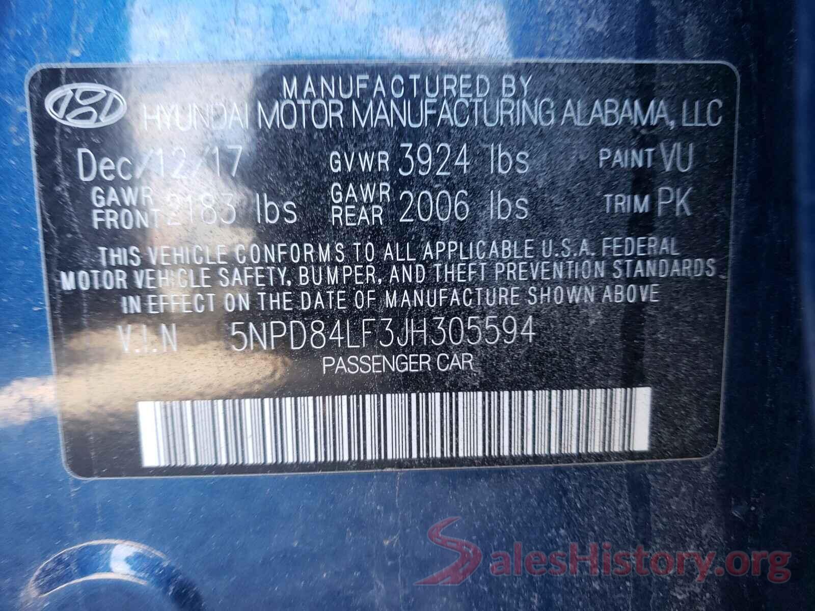 5NPD84LF3JH305594 2018 HYUNDAI ELANTRA