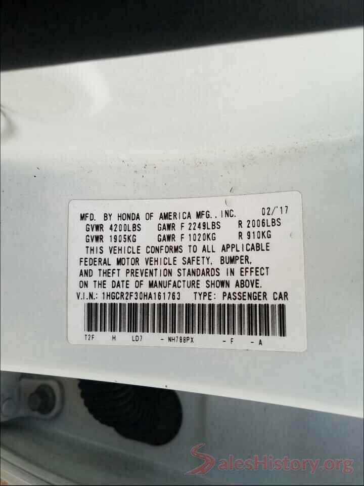 1HGCR2F30HA161763 2017 HONDA ACCORD