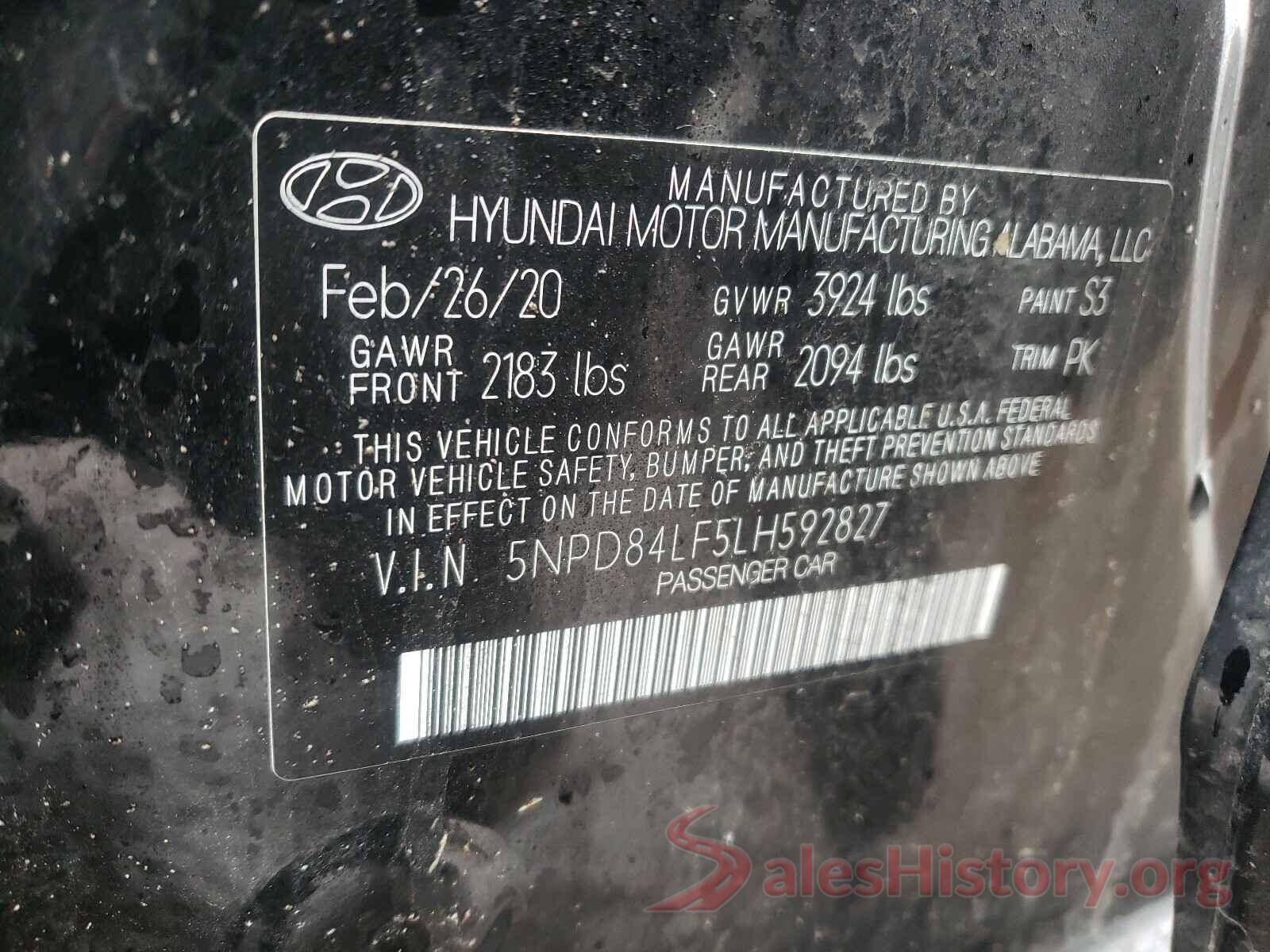 5NPD84LF5LH592827 2020 HYUNDAI ELANTRA