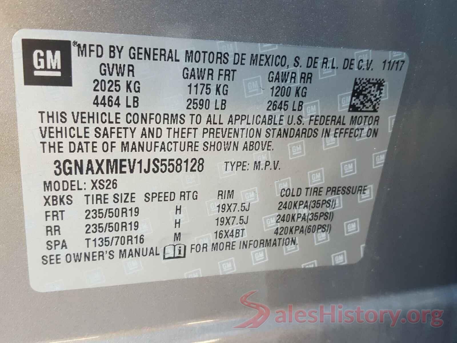 3GNAXMEV1JS558128 2018 CHEVROLET EQUINOX