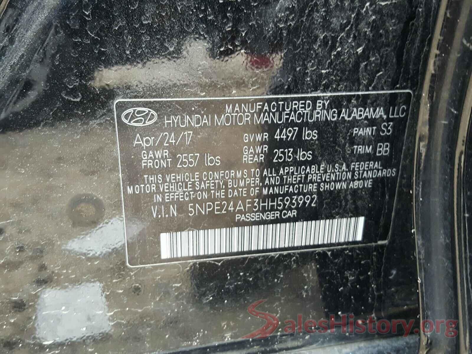 5NPE24AF3HH593992 2017 HYUNDAI SONATA