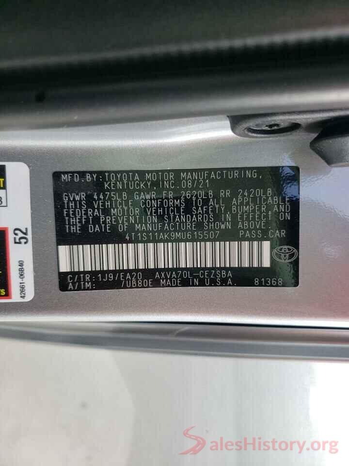 4T1S11AK9MU615507 2021 TOYOTA CAMRY