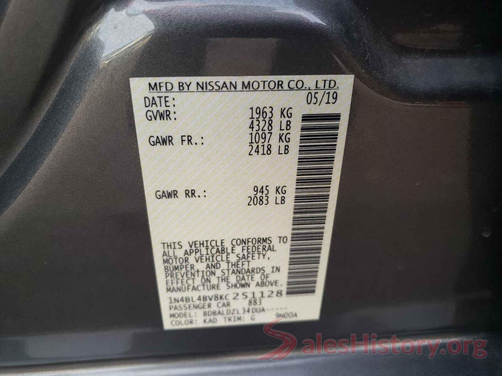 1N4BL4BV8KC251128 2019 NISSAN ALTIMA