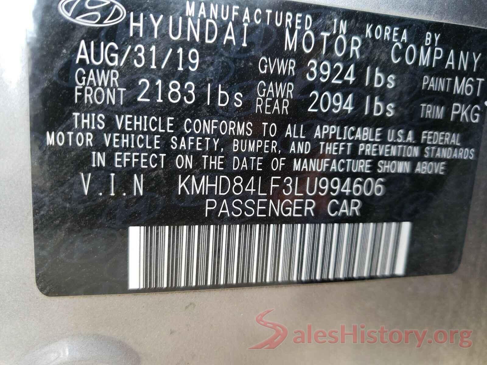 KMHD84LF3LU994606 2020 HYUNDAI ELANTRA