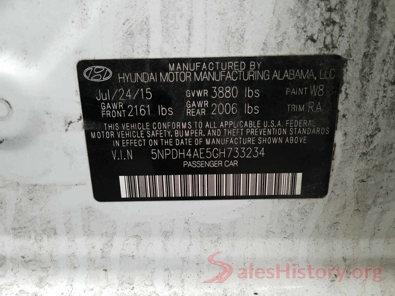 5NPDH4AE5GH733234 2016 HYUNDAI ELANTRA