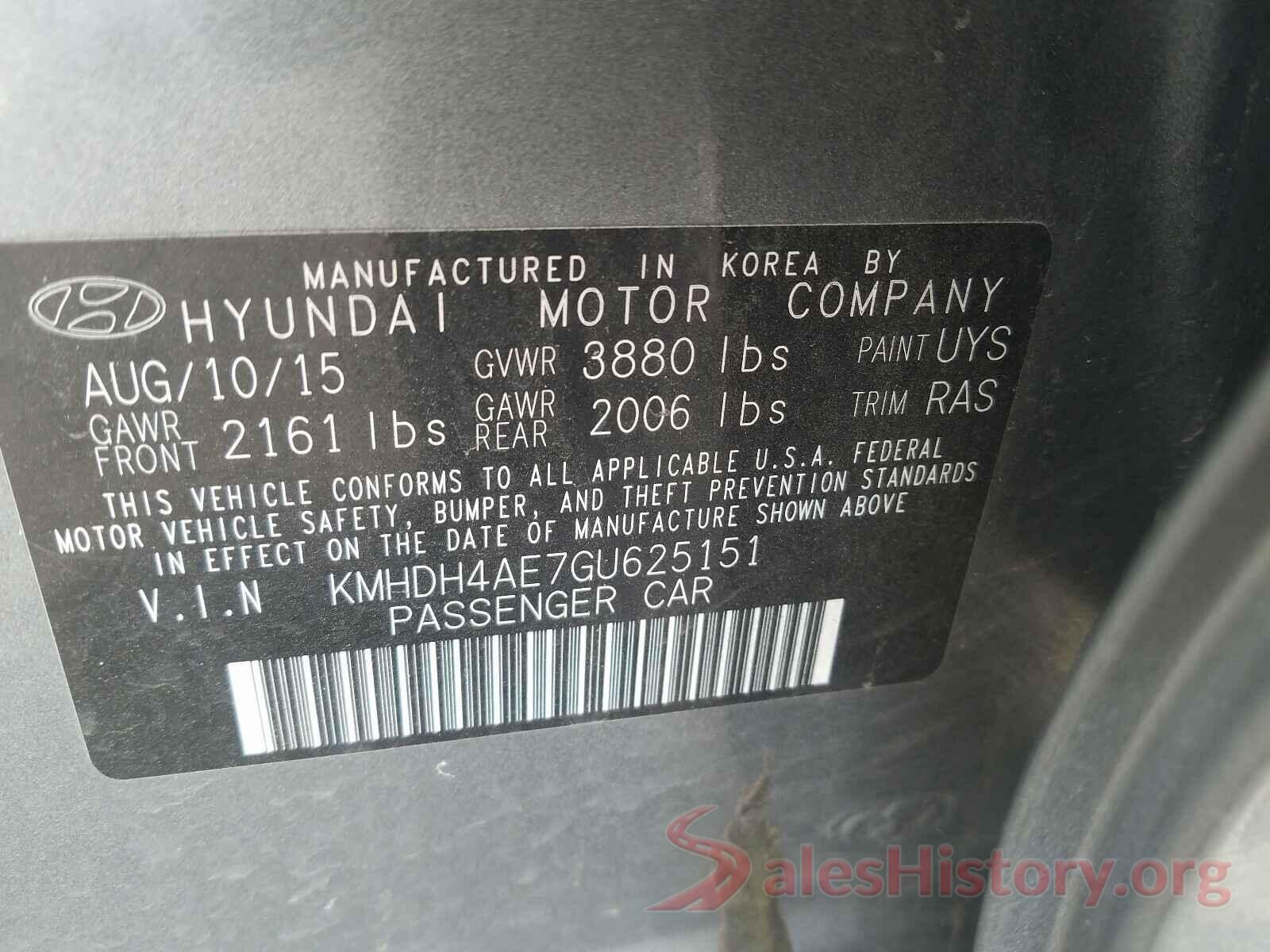 KMHDH4AE7GU625151 2016 HYUNDAI ELANTRA