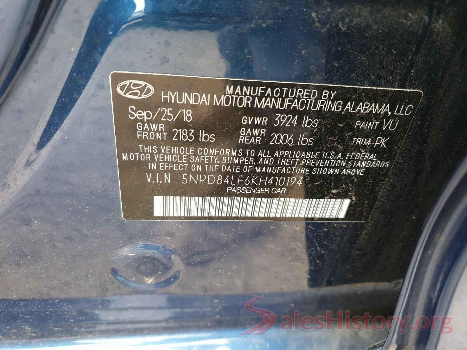 5NPD84LF6KH410194 2019 HYUNDAI ELANTRA