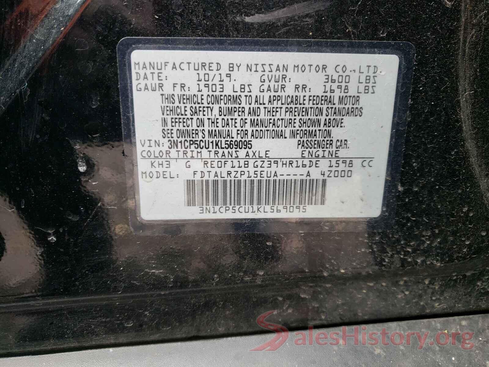 3N1CP5CU1KL569095 2019 NISSAN KICKS