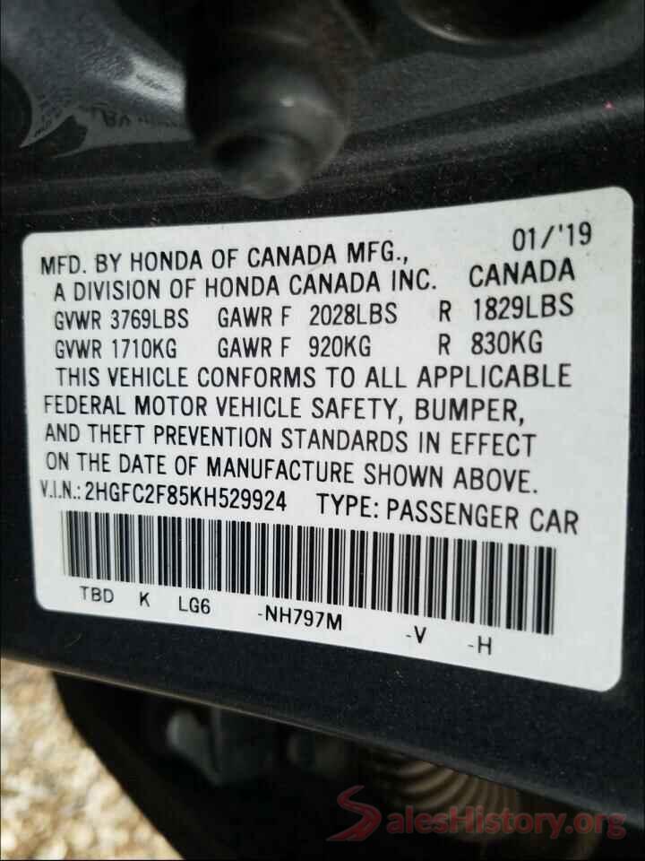 2HGFC2F85KH529924 2019 HONDA CIVIC