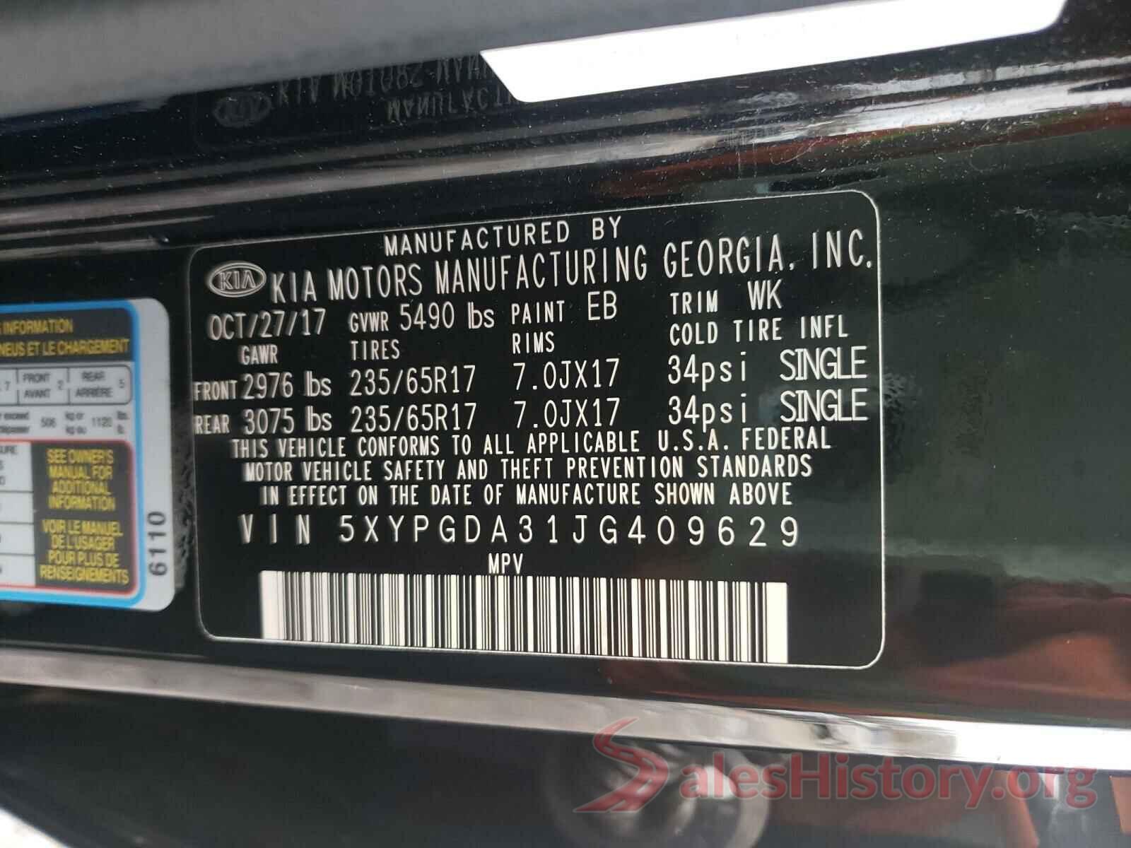 5XYPGDA31JG409629 2018 KIA SORENTO