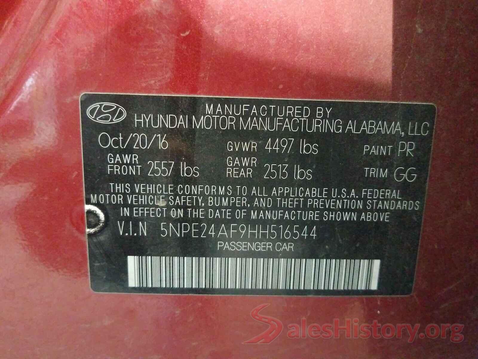 5NPE24AF9HH516544 2017 HYUNDAI SONATA