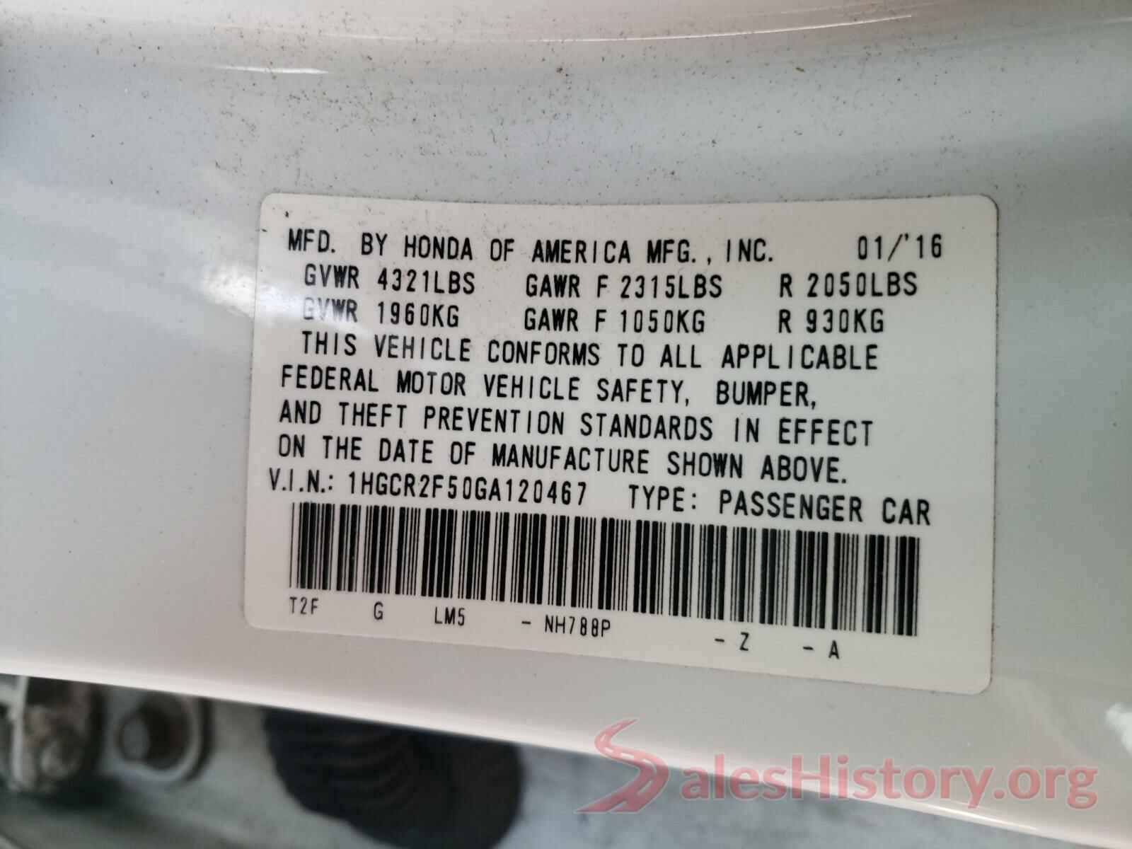 1HGCR2F50GA120467 2016 HONDA ACCORD