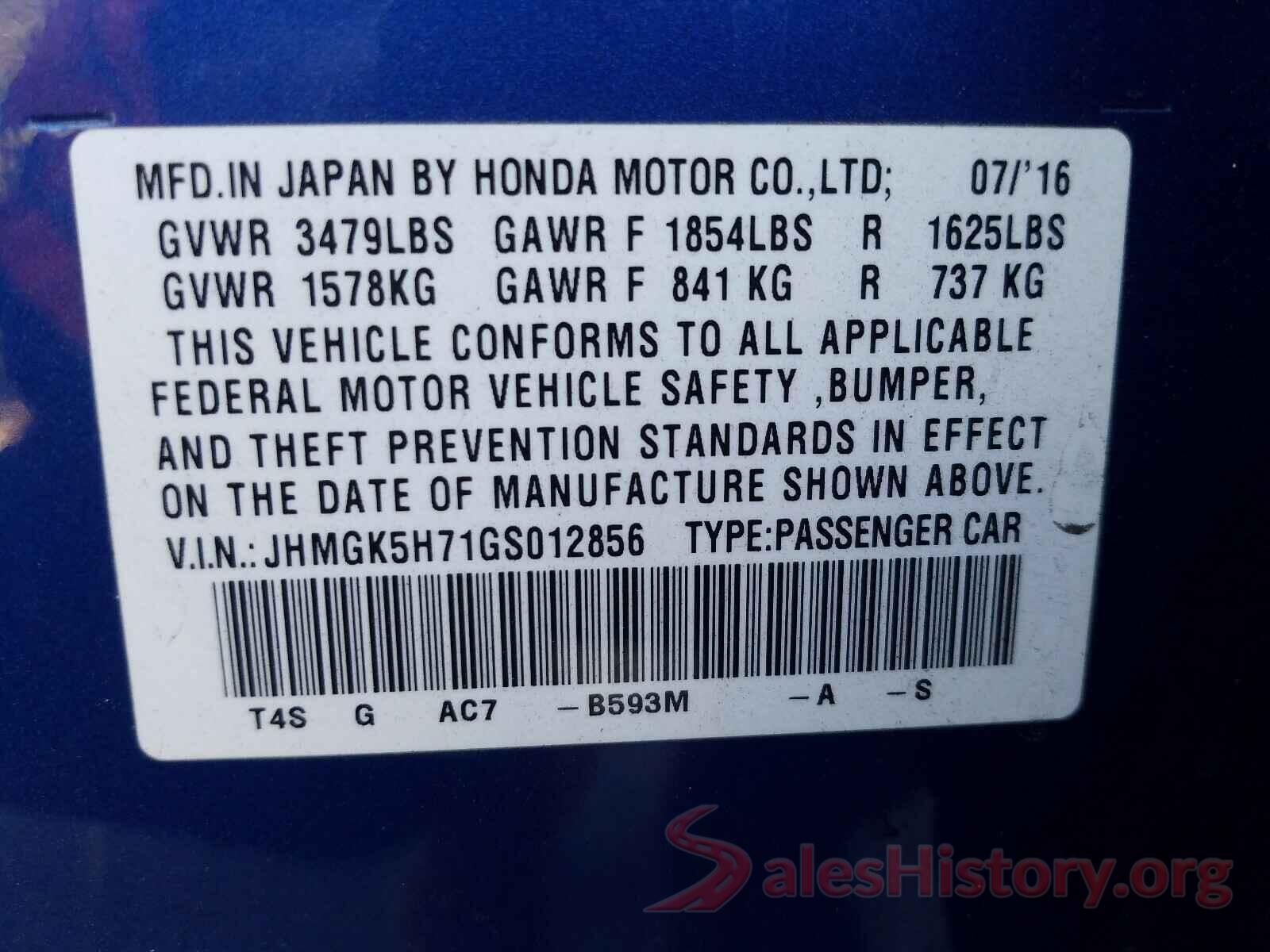 JHMGK5H71GS012856 2016 HONDA FIT