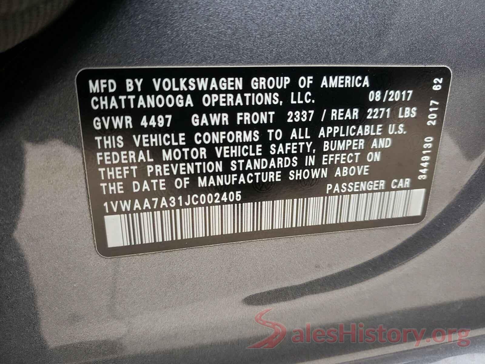 1VWAA7A31JC002405 2018 VOLKSWAGEN PASSAT