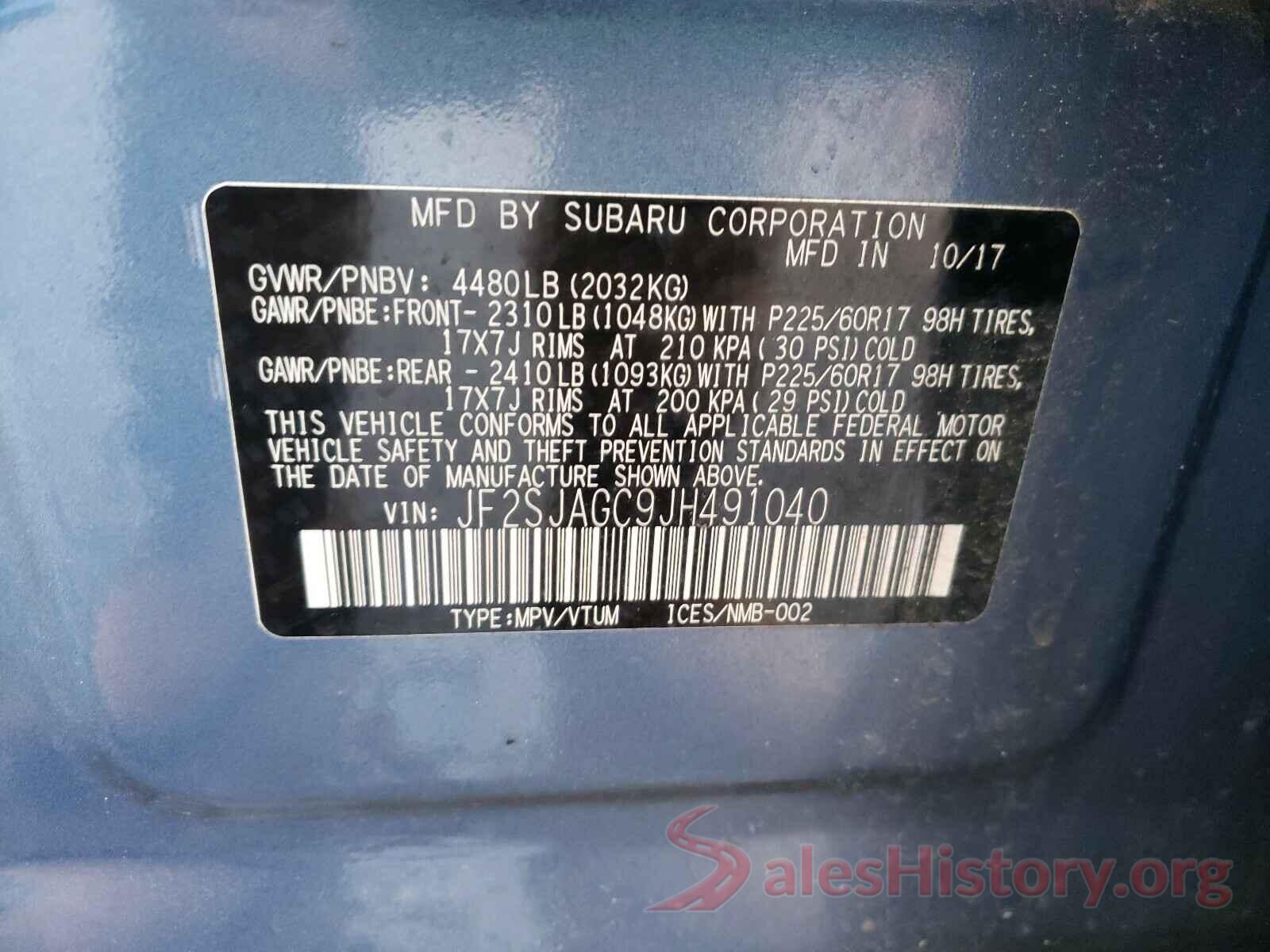 JF2SJAGC9JH491040 2018 SUBARU FORESTER