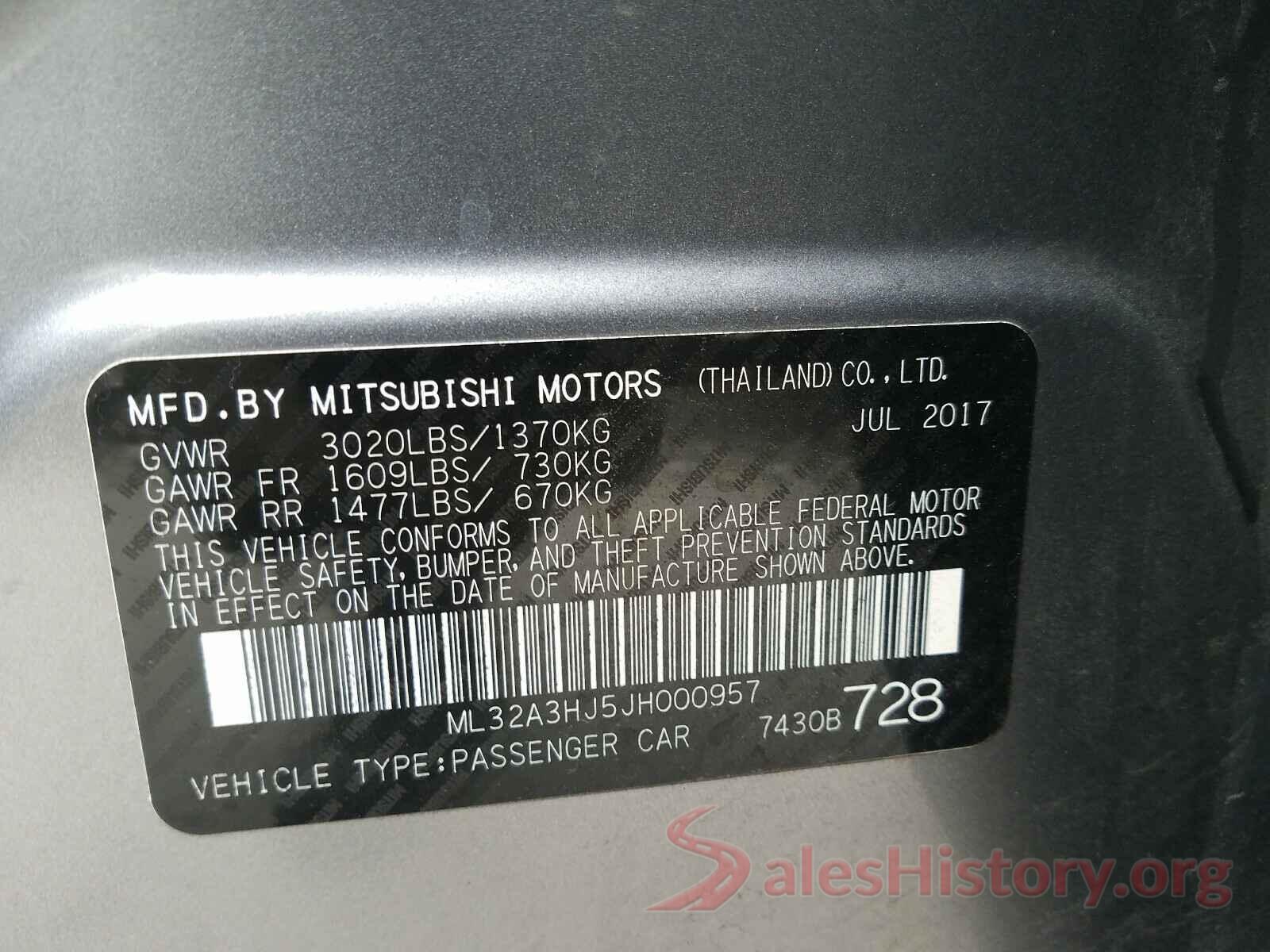 ML32A3HJ5JH000957 2018 MITSUBISHI MIRAGE