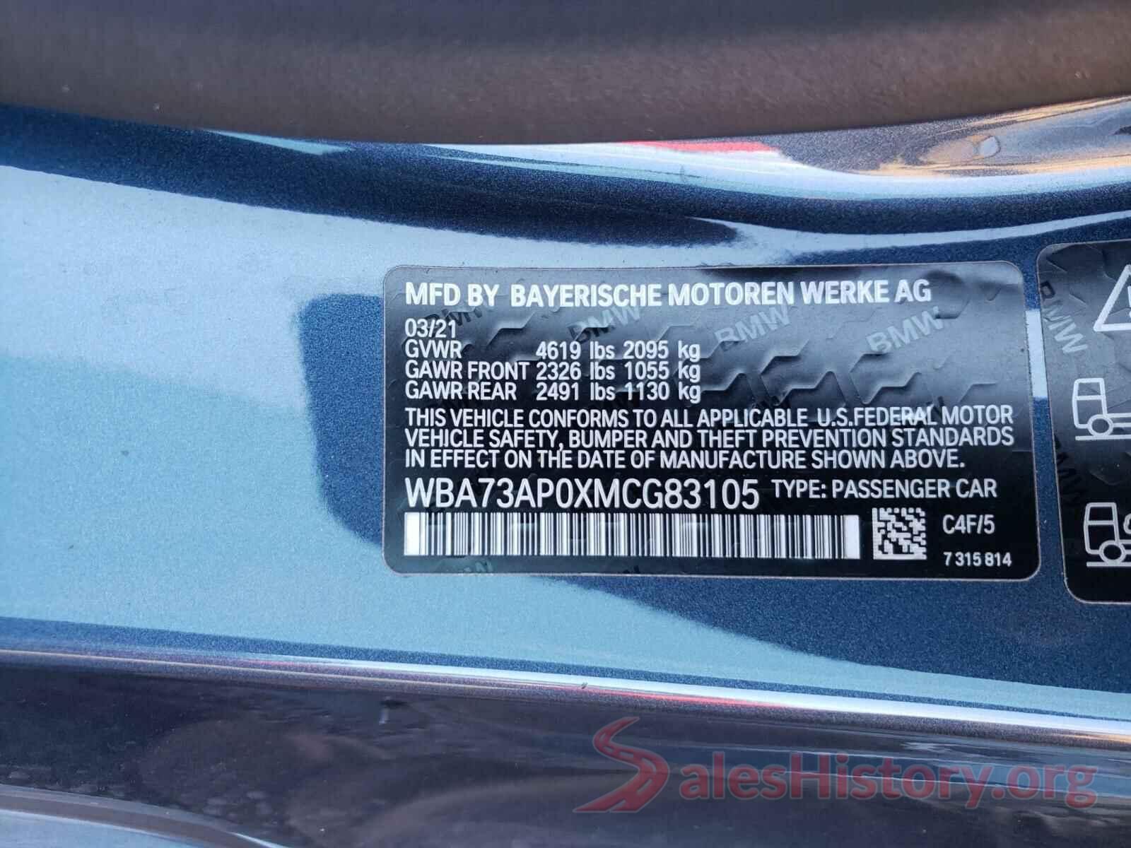 WBA73AP0XMCG83105 2021 BMW 4 SERIES