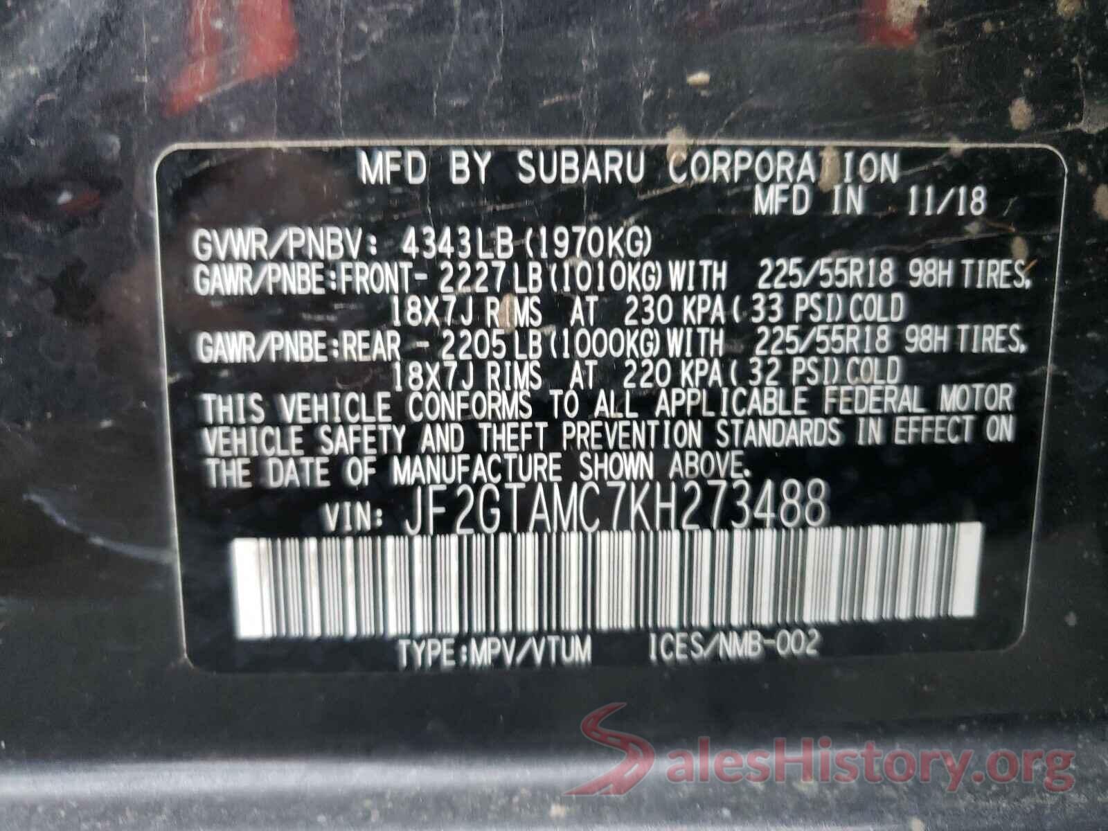 JF2GTAMC7KH273488 2019 SUBARU ALL OTHER