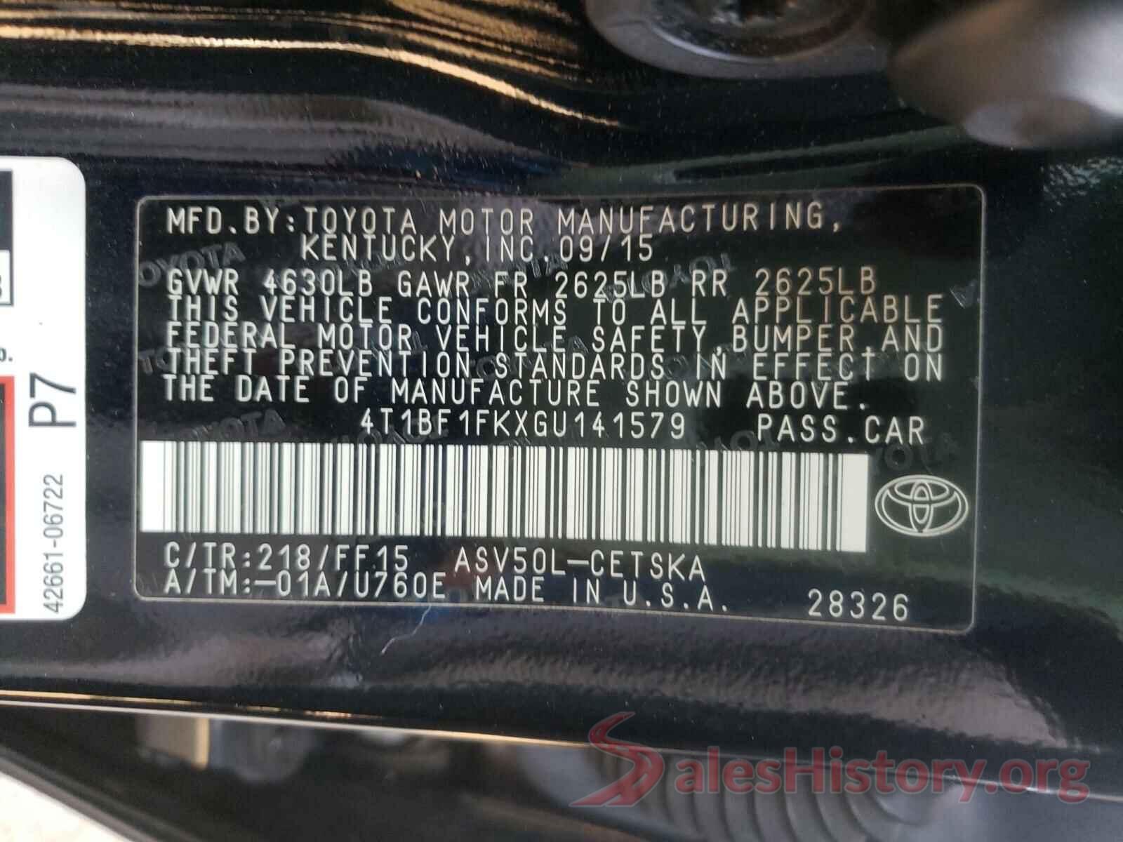 4T1BF1FKXGU141579 2016 TOYOTA CAMRY