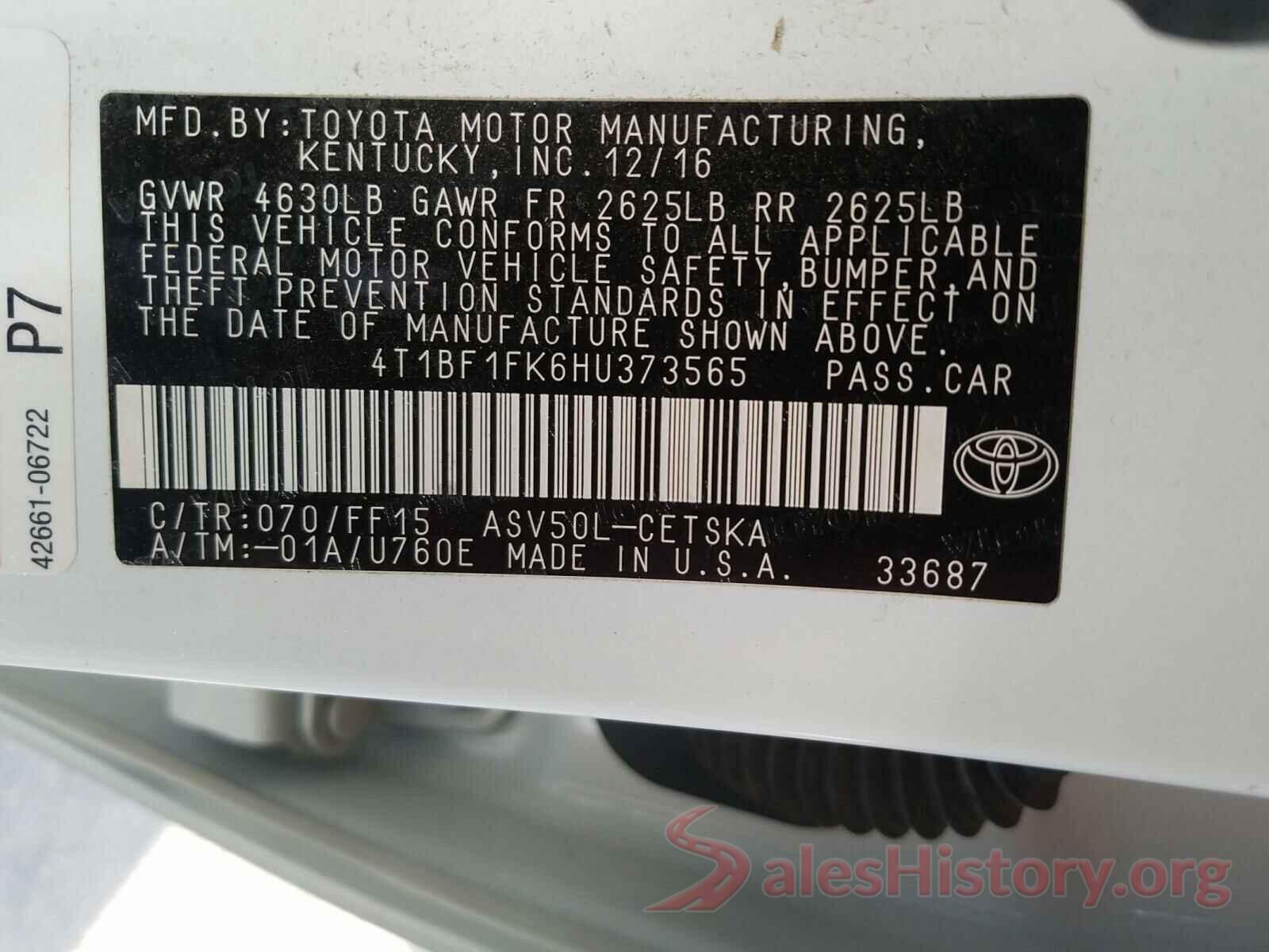 4T1BF1FK6HU373565 2017 TOYOTA CAMRY