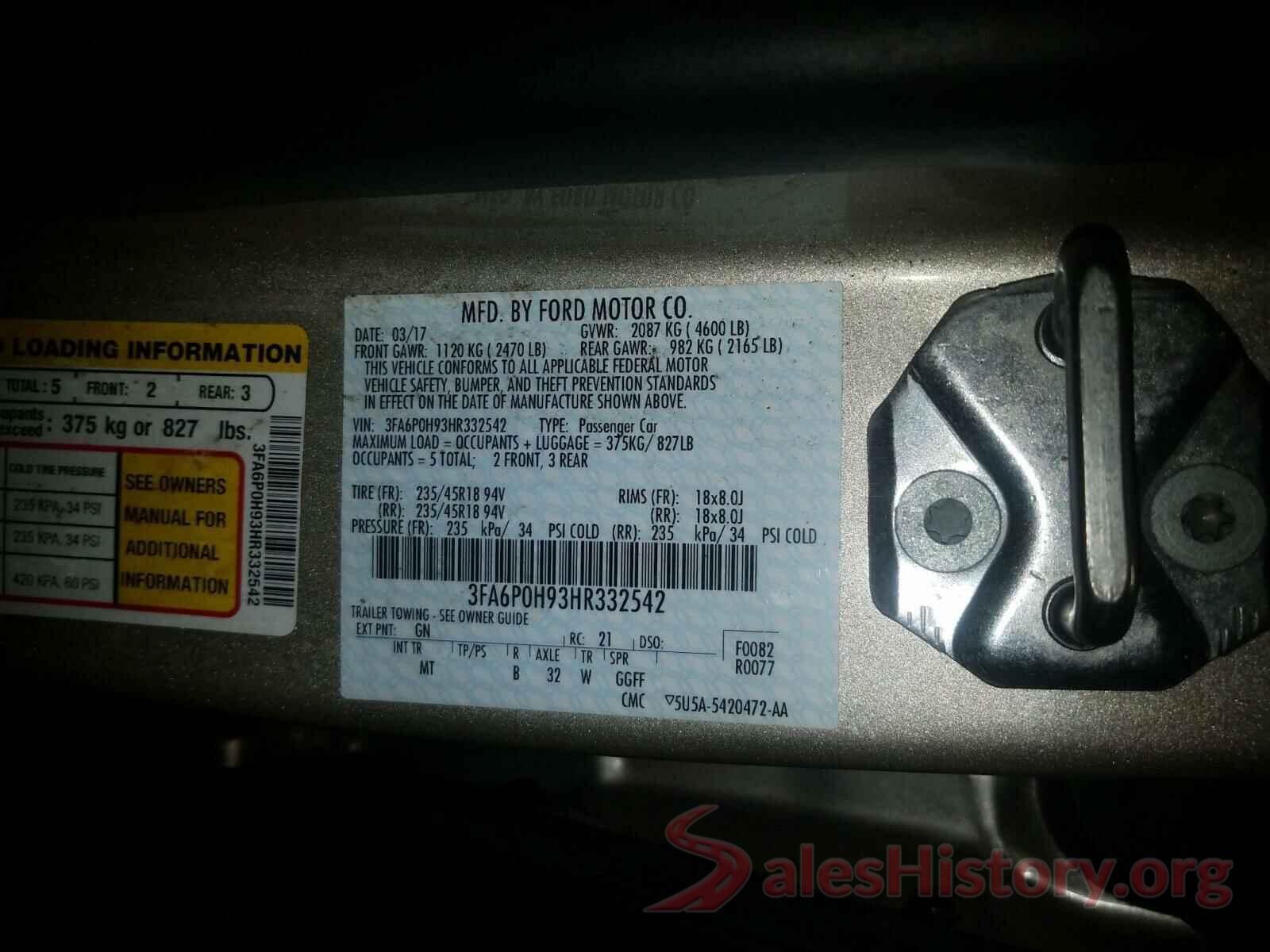 3FA6P0H93HR332542 2017 FORD FUSION