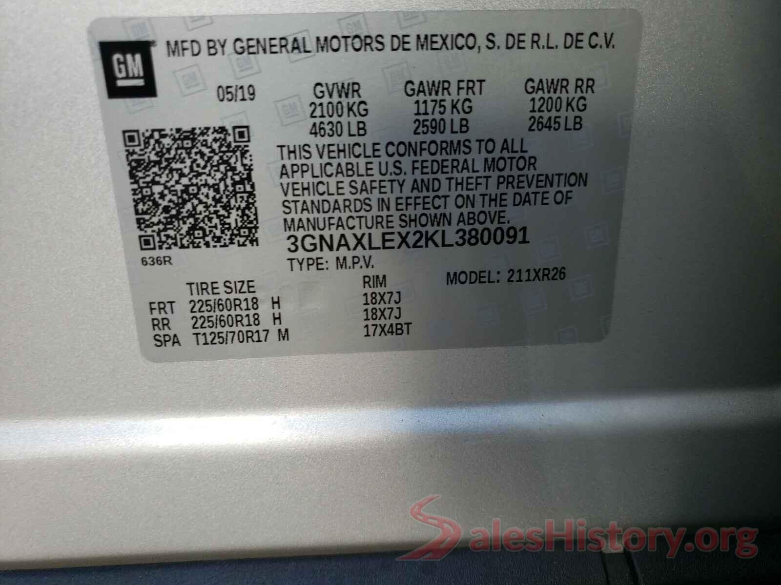 3GNAXLEX2KL380091 2019 CHEVROLET EQUINOX