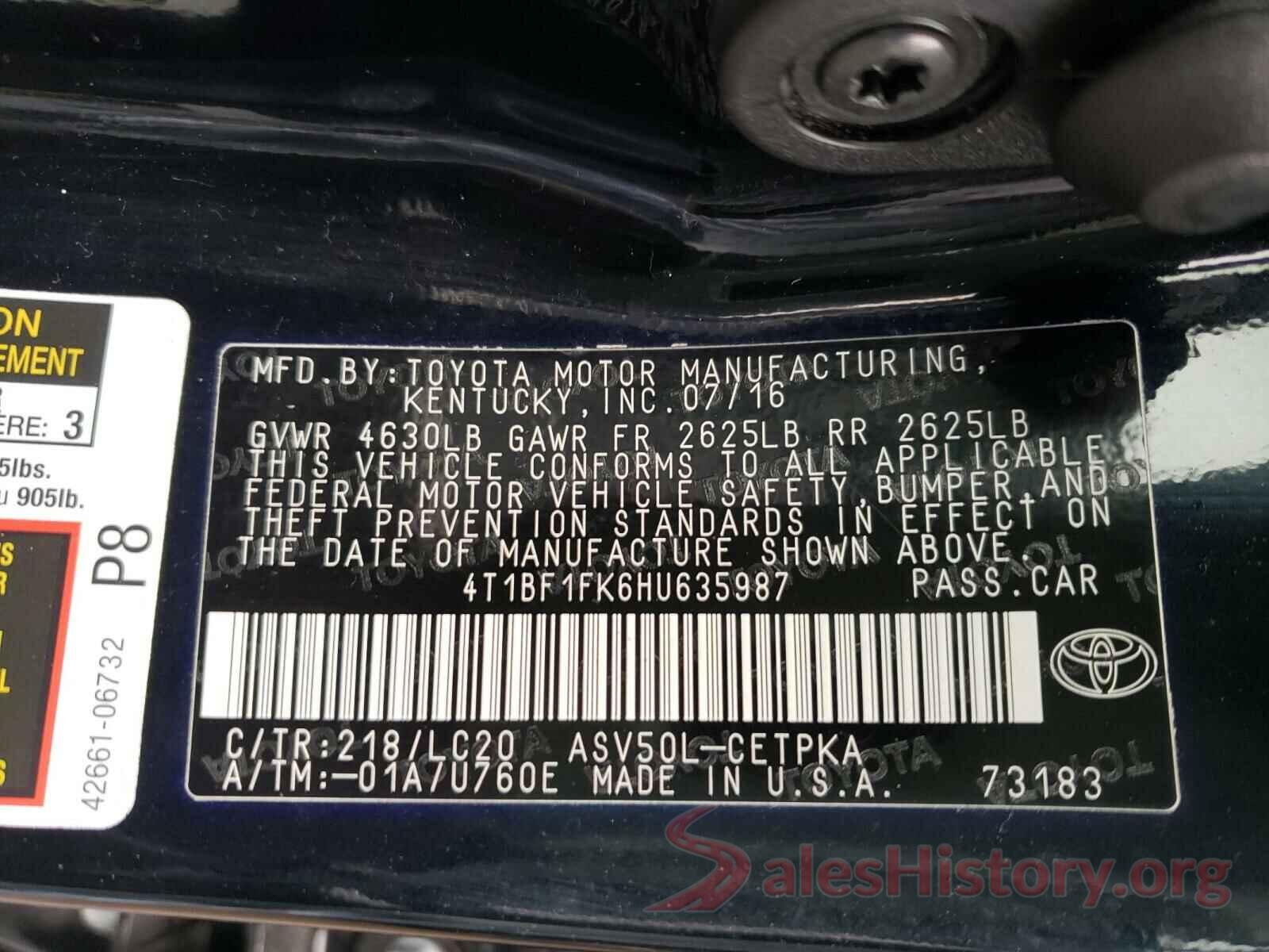 4T1BF1FK6HU635987 2017 TOYOTA CAMRY