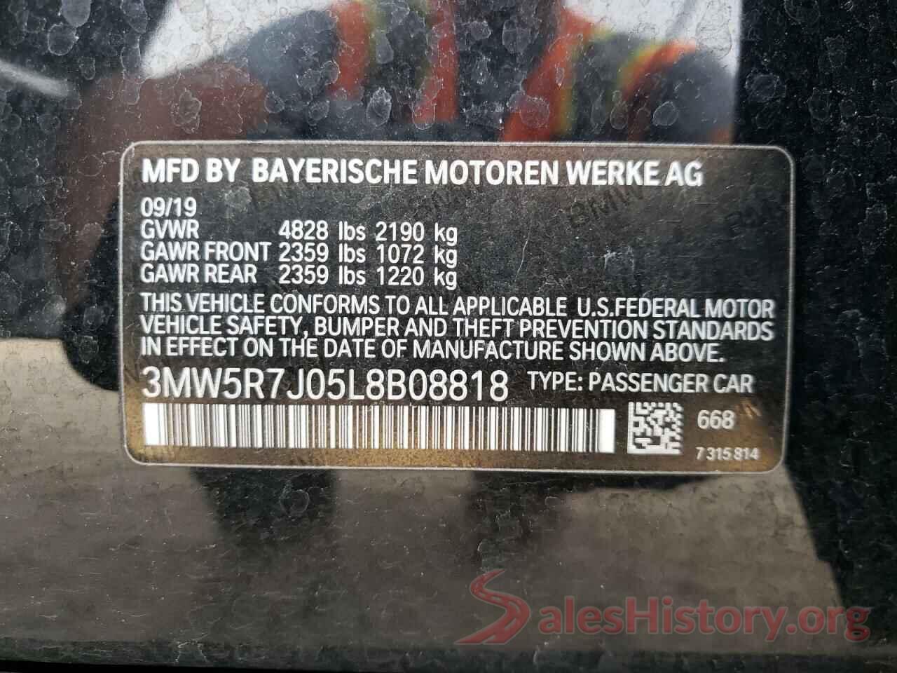 3MW5R7J05L8B08818 2020 BMW 3 SERIES