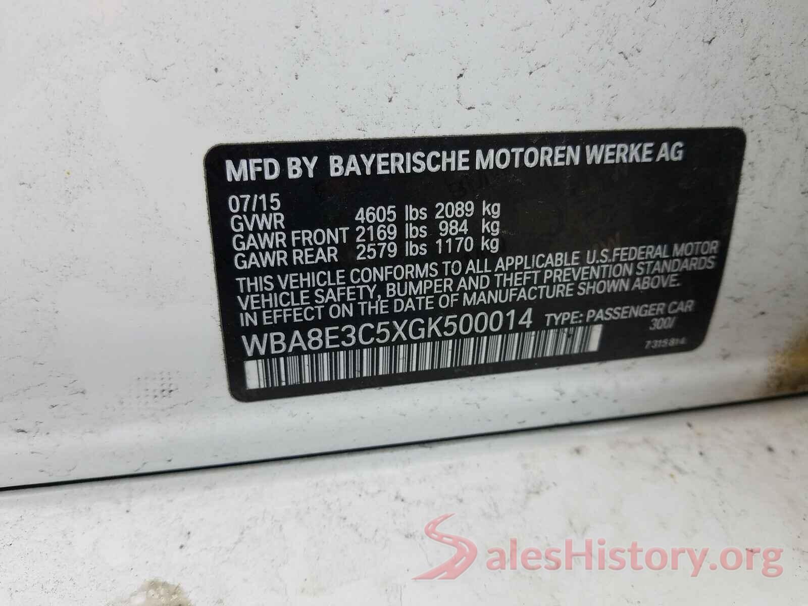 WBA8E3C5XGK500014 2016 BMW 3 SERIES