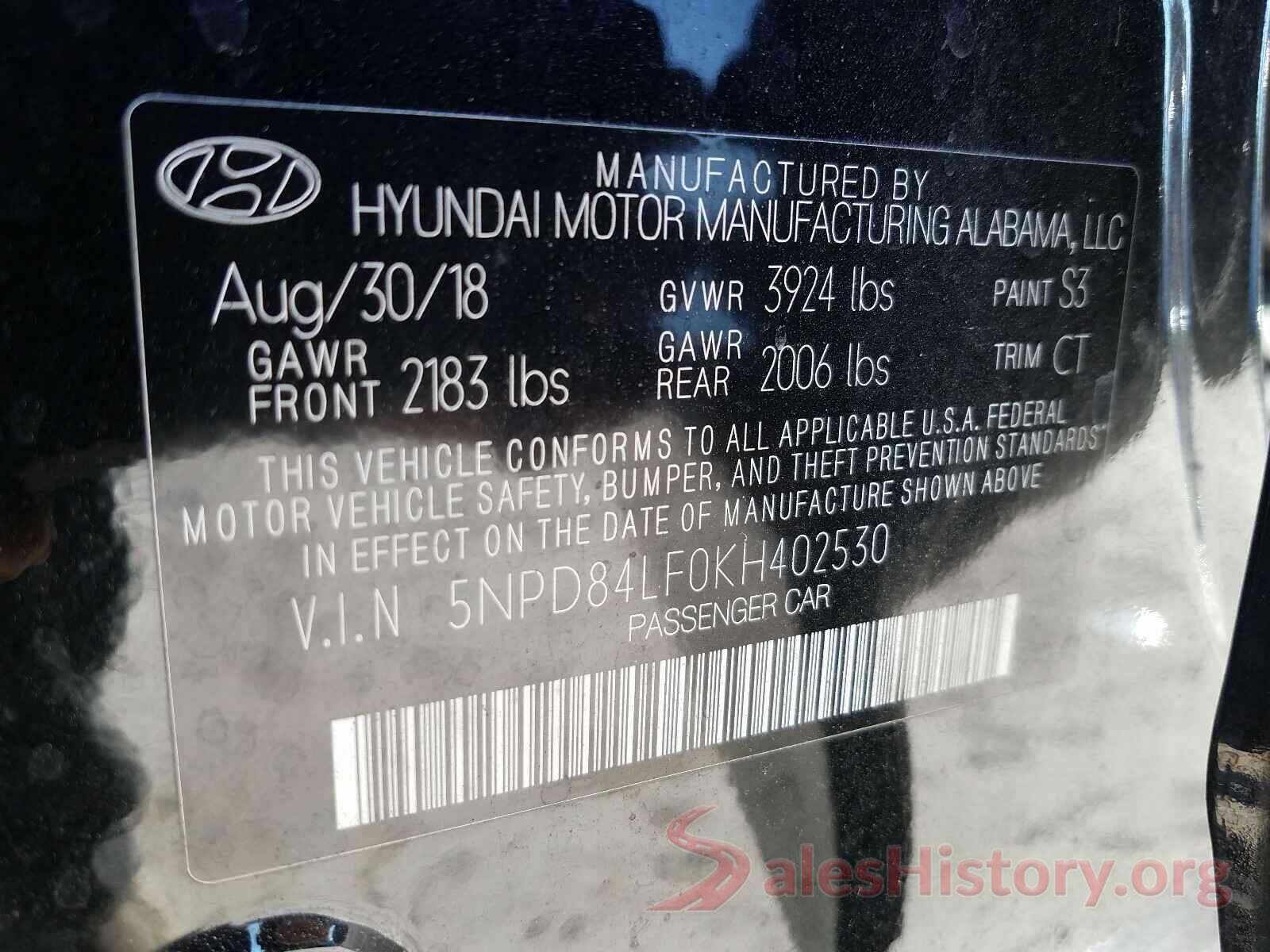 5NPD84LF0KH402530 2019 HYUNDAI ELANTRA