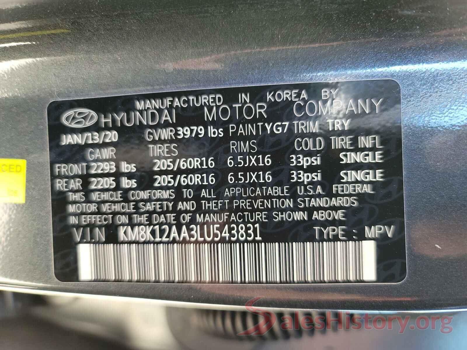 KM8K12AA3LU543831 2020 HYUNDAI KONA