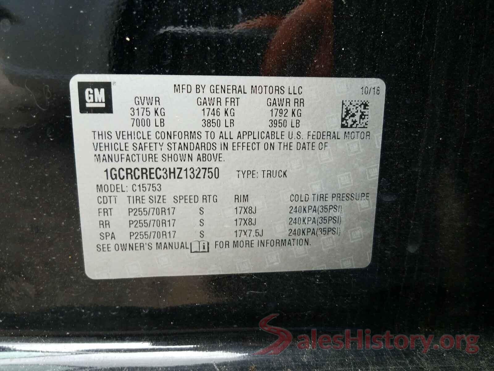 1GCRCREC3HZ132750 2017 CHEVROLET SILVERADO