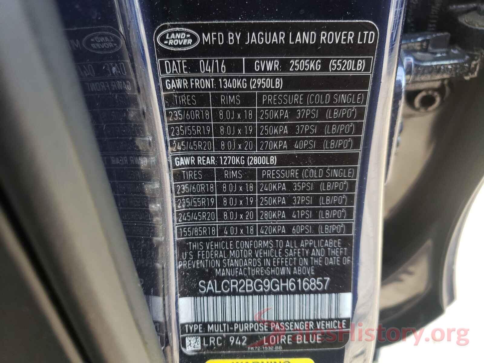 SALCR2BG9GH616857 2016 LAND ROVER DISCOVERY