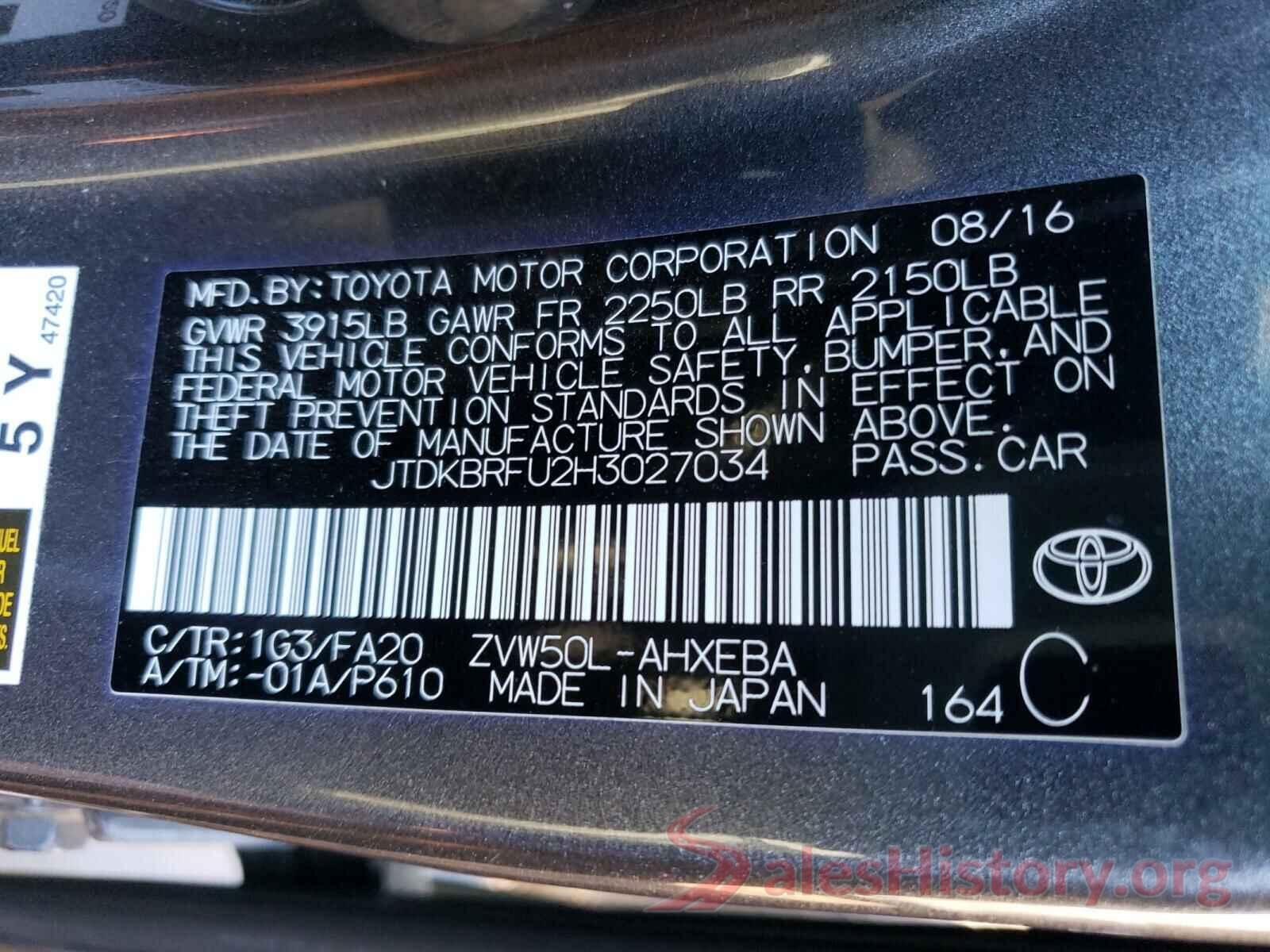 JTDKBRFU2H3027034 2017 TOYOTA PRIUS