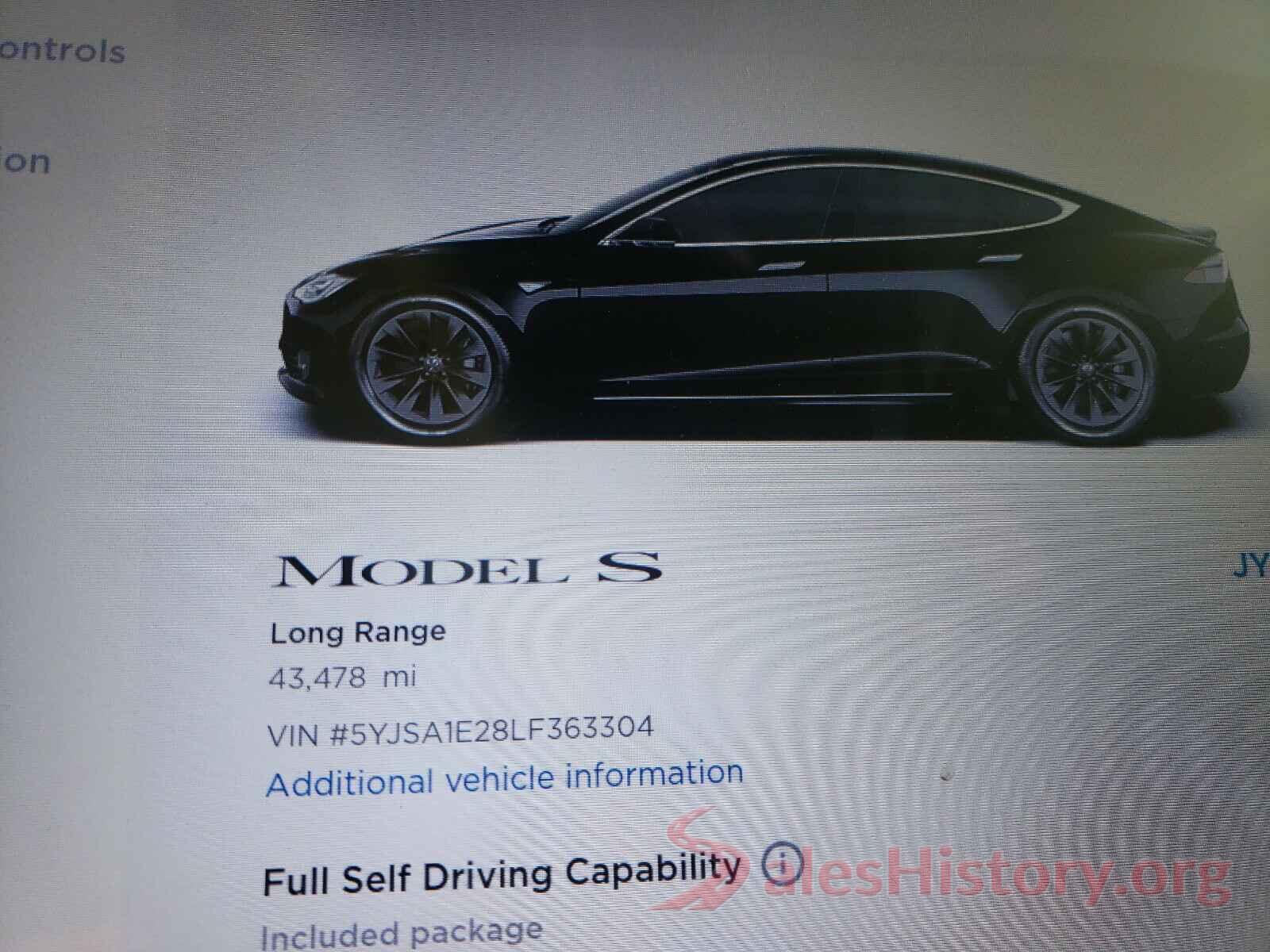 5YJSA1E28LF363304 2020 TESLA MODEL S