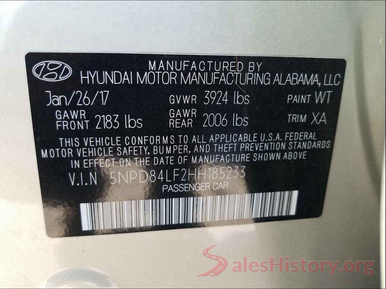 5NPD84LF2HH185233 2017 HYUNDAI ELANTRA