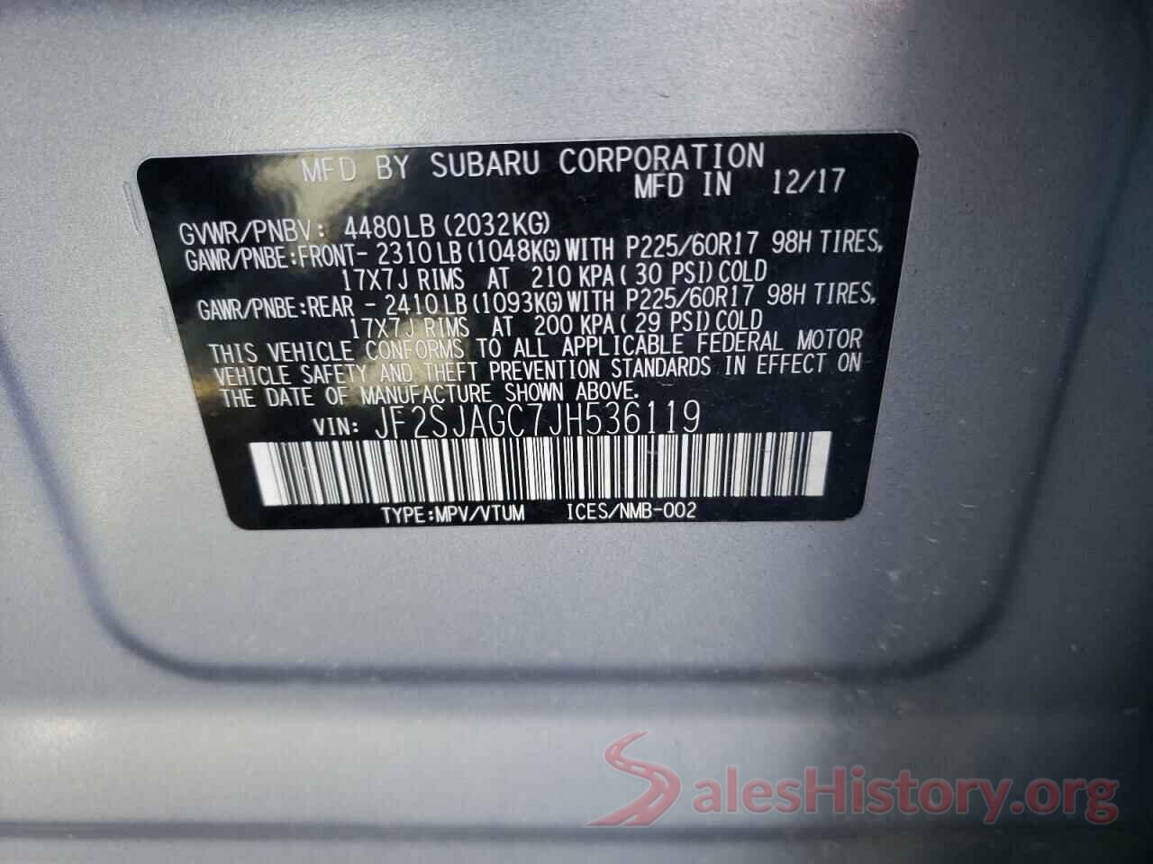 JF2SJAGC7JH536119 2018 SUBARU FORESTER