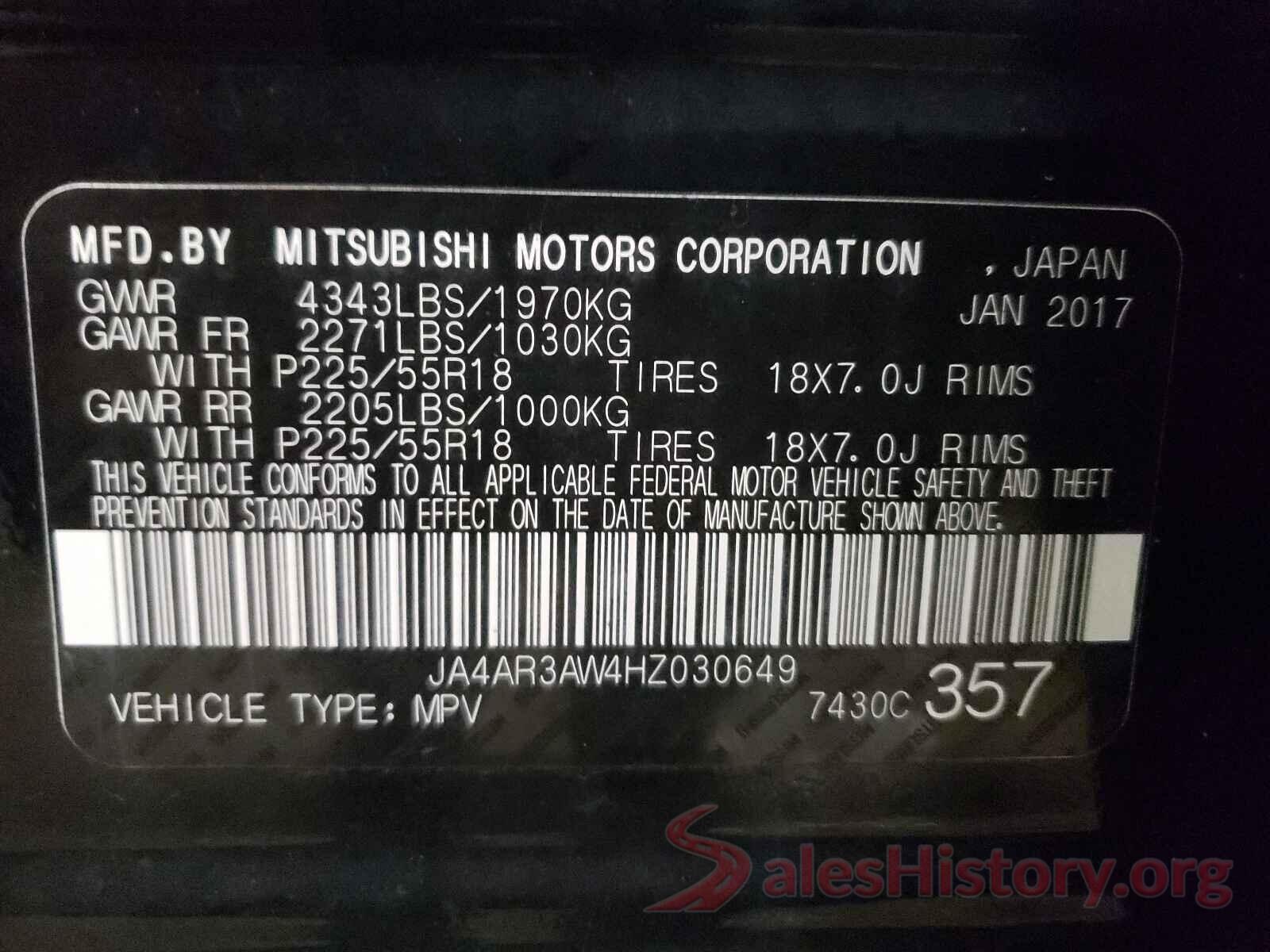 JA4AR3AW4HZ030649 2017 MITSUBISHI OUTLANDER