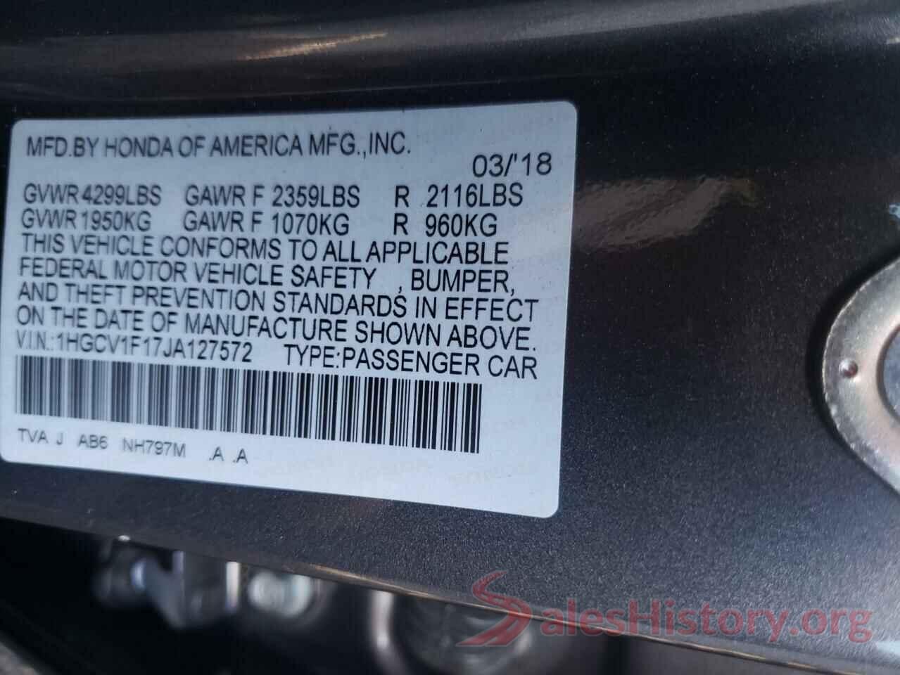 1HGCV1F17JA127572 2018 HONDA ACCORD