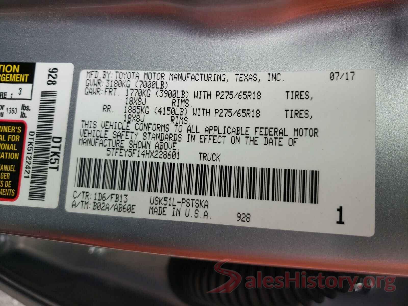 5TFEY5F14HX228601 2017 TOYOTA TUNDRA