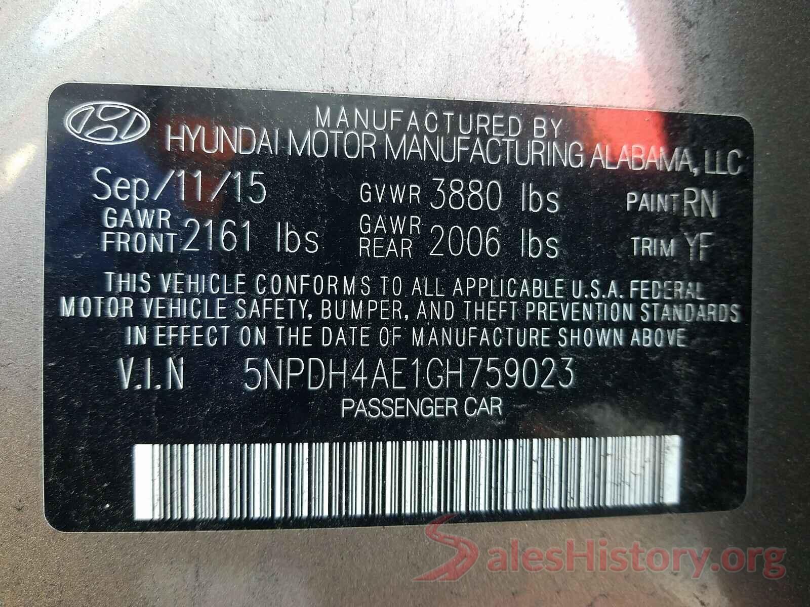 5NPDH4AE1GH759023 2016 HYUNDAI ELANTRA